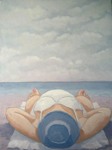 Peinture d'une personne au bord de la mer